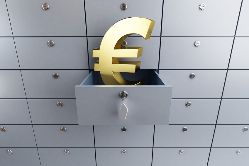 euro sign opened empty bank deposit cell